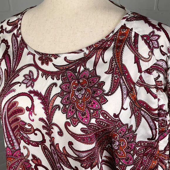 Liz Claiborne Blouse Women Large Pink Paisley Ruffle Sleeve Keyhole Career Party - Picture 2 of 13
